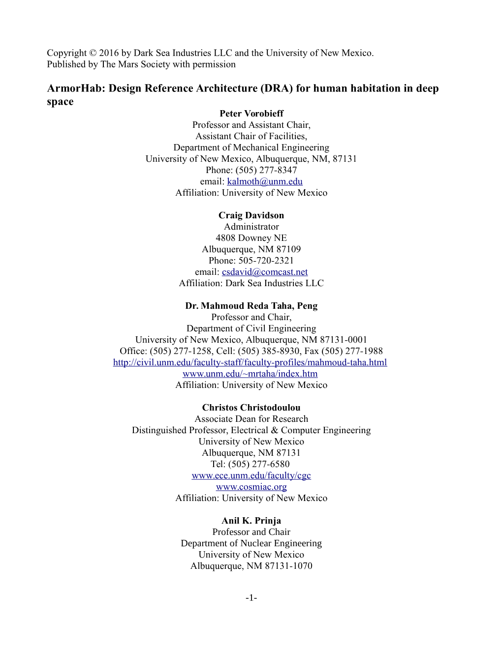 Armorhab: Design Reference Architecture (DRA) for Human