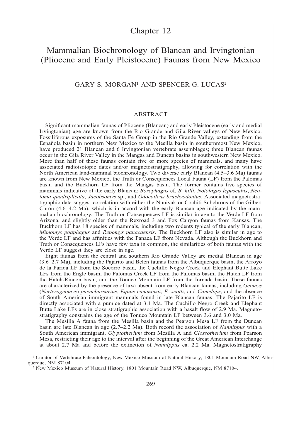 Pliocene and Early Pleistocene) Faunas from New Mexico