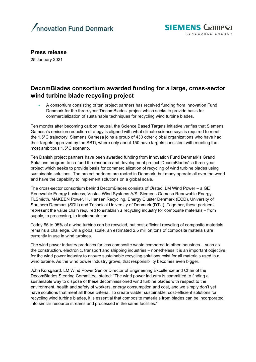 Decomblades Consortium Awarded Funding for a Large, Cross-Sector Wind Turbine Blade Recycling Project