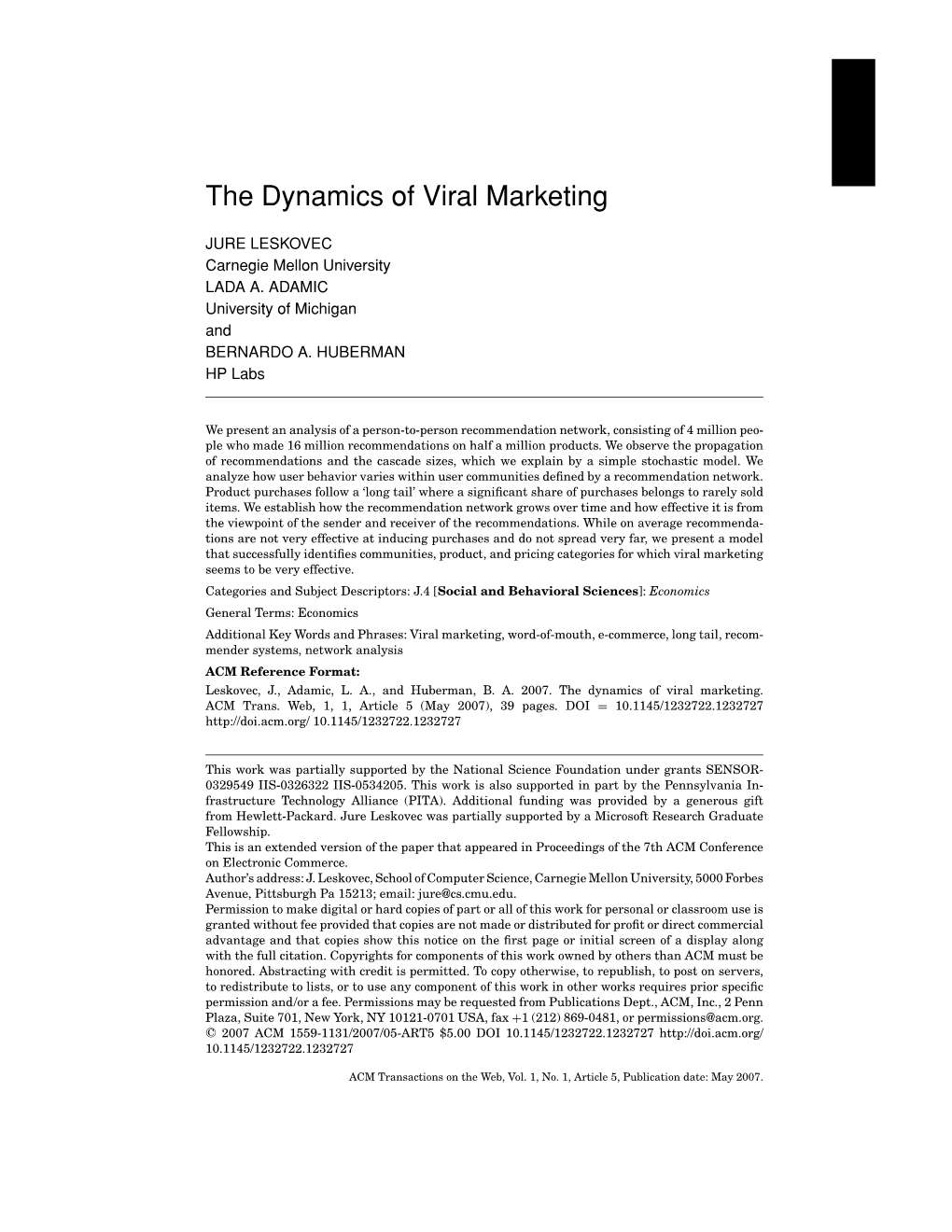 The Dynamics of Viral Marketing