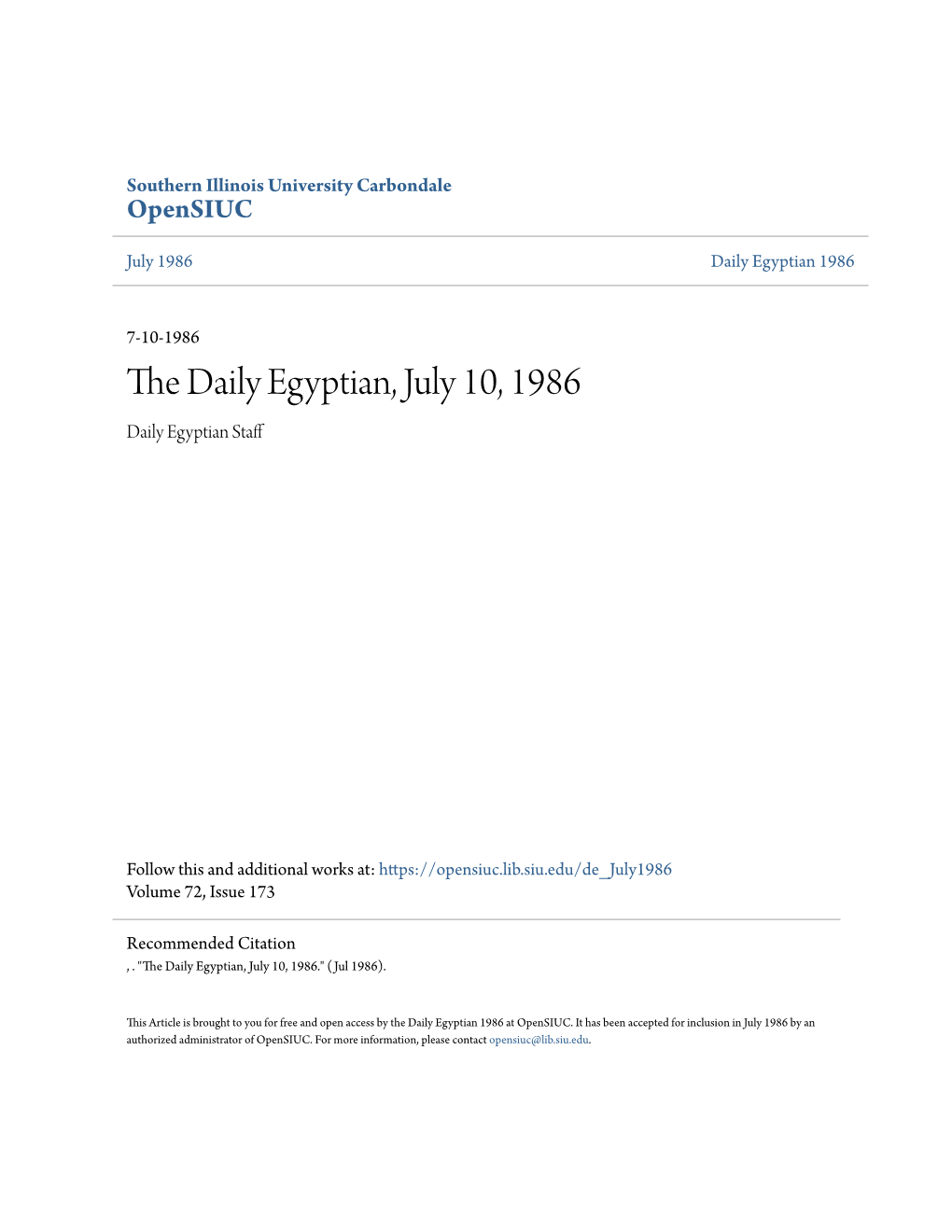 The Daily Egyptian, July 10, 1986