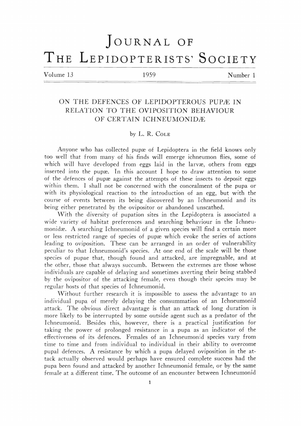 Defenses of Lepidopterous Pupae Against Ichneumonids