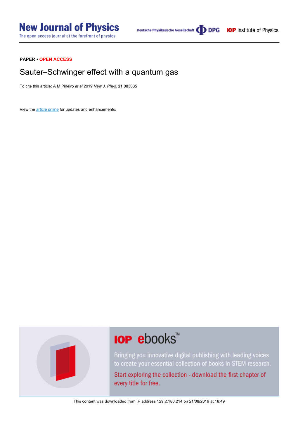 Sauter–Schwinger Effect with a Quantum Gas