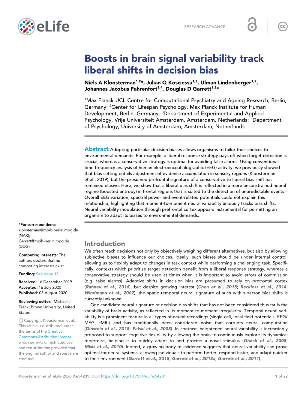 Boosts in Brain Signal Variability Track Liberal Shifts in Decision Bias
