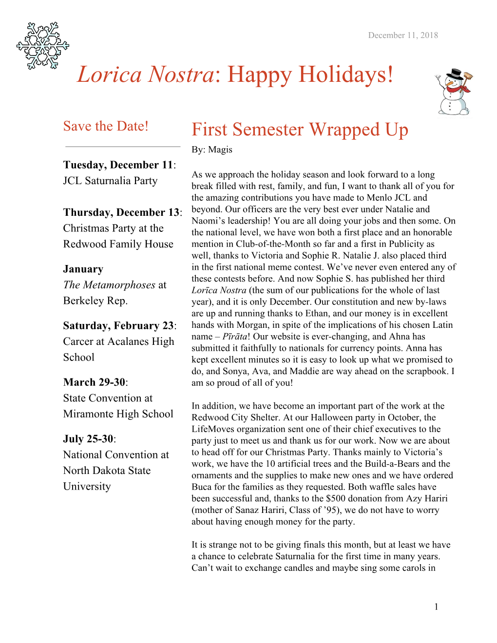 Lorica Nostra: Happy Holidays! ​ ​