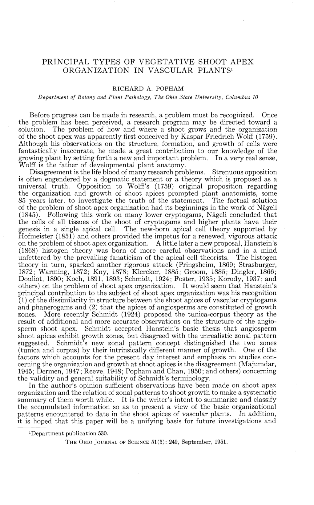 Principal Types of Vegetative Shoot Apex Organization in Vascular Plants1