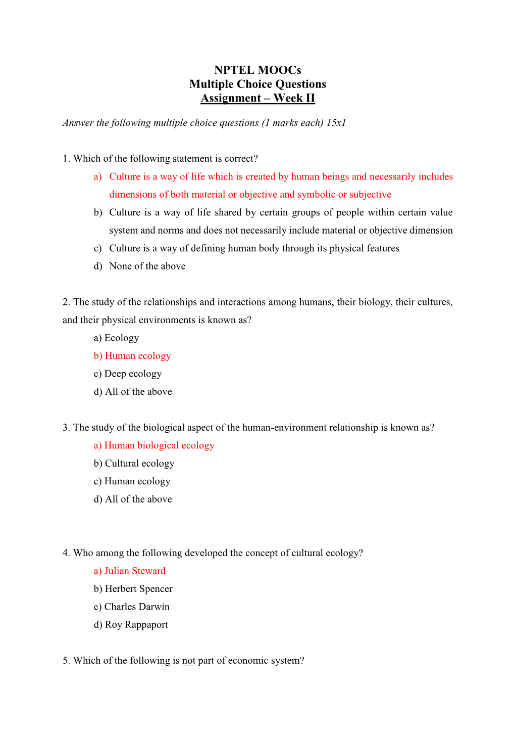 NPTEL Moocs Multiple Choice Questions Assignment – Week II