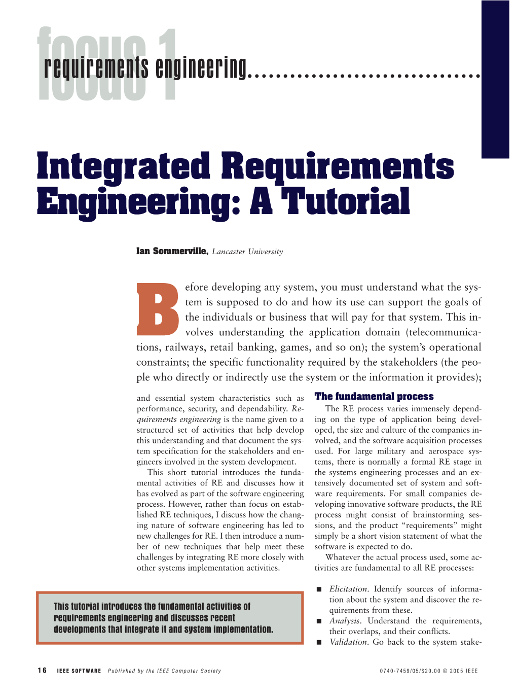 Integrated Requirements Engineering: a Tutorial