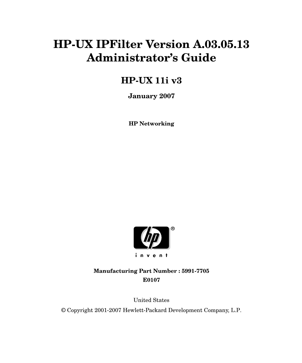 HP-UX Ipfilter Version A.03.05.13 Administrator's Guide
