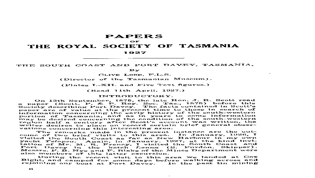 Papers of Theroyal Society of Tasmania 1927