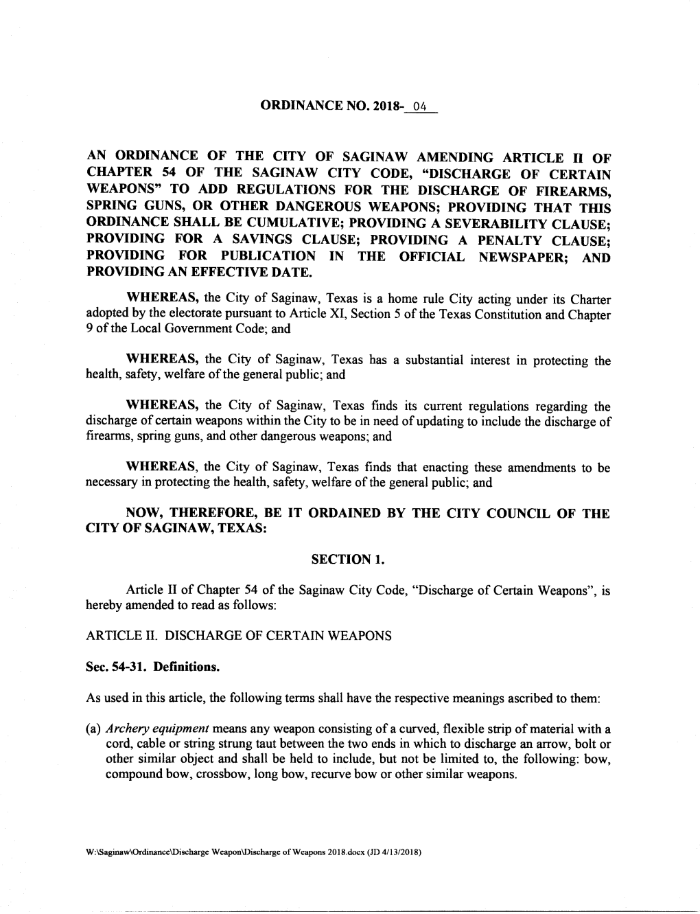 An Ordinance of the City of Saginaw Amending Article Ii Of