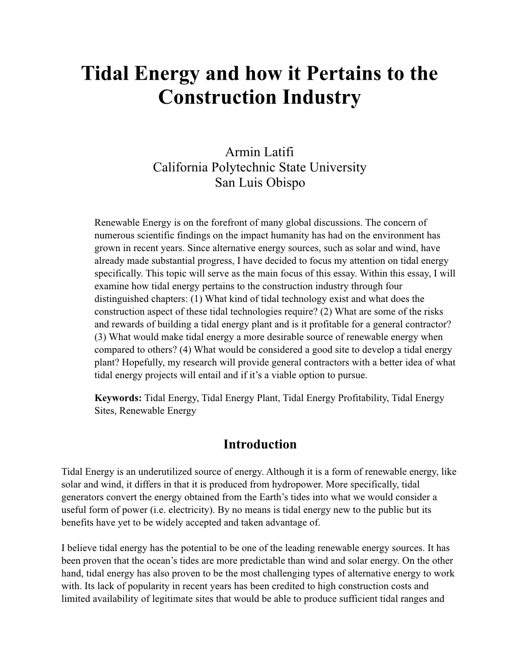 Tidal Energy and How It Pertains to the Construction Industry