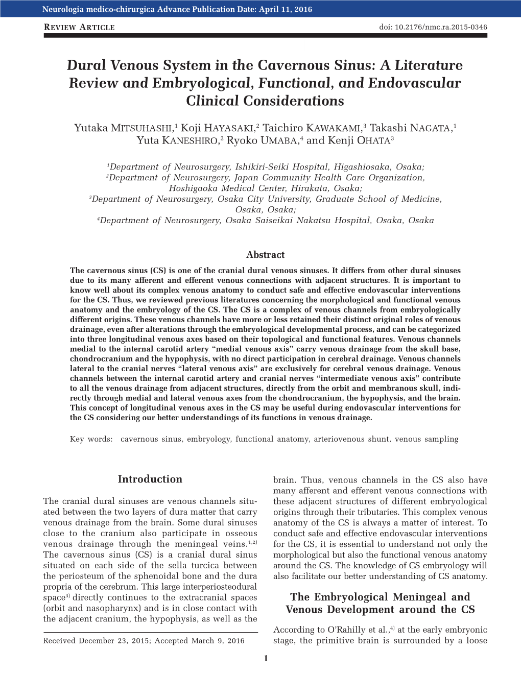 Dural Venous System in the Cavernous Sinus: a Literature Review and Embryological, Functional, and Endovascular Clinical Considerations