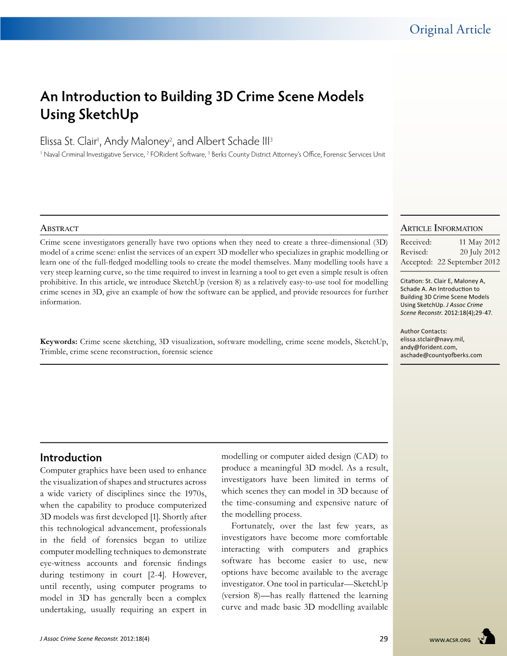 An Introduction to Building 3D Crime Scene Models Using Sketchup