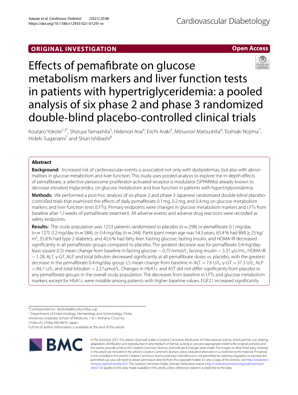 Effects of Pemafibrate on Glucose Metabolism Markers and Liver