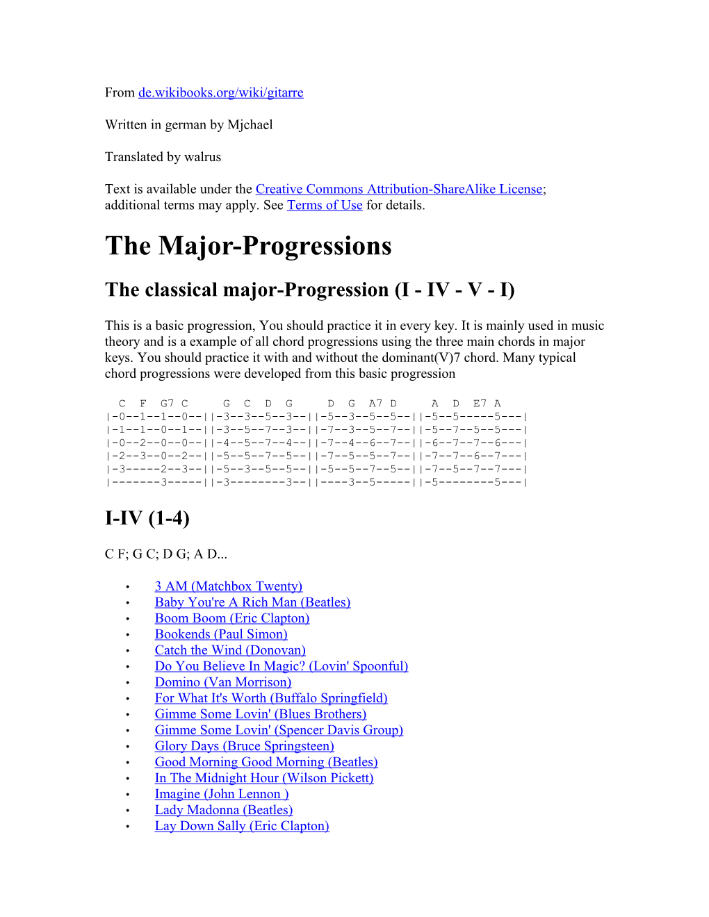 The Major-Progressions the Classical Major-Progression (I - IV - V - I)