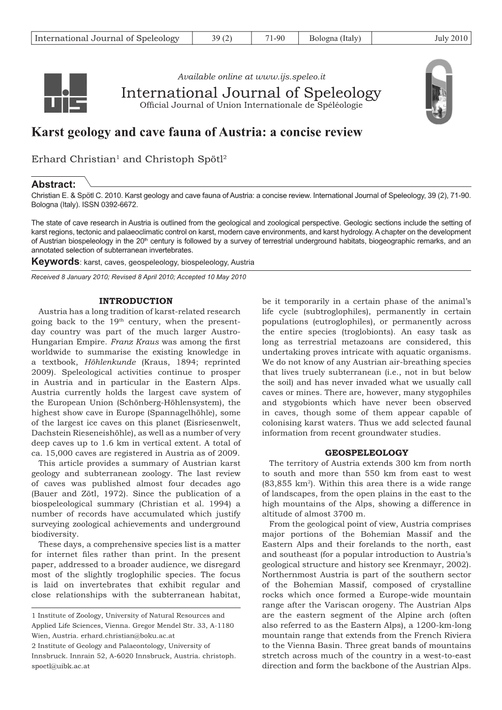 Karst Geology and Cave Fauna of Austria: a Concise Review