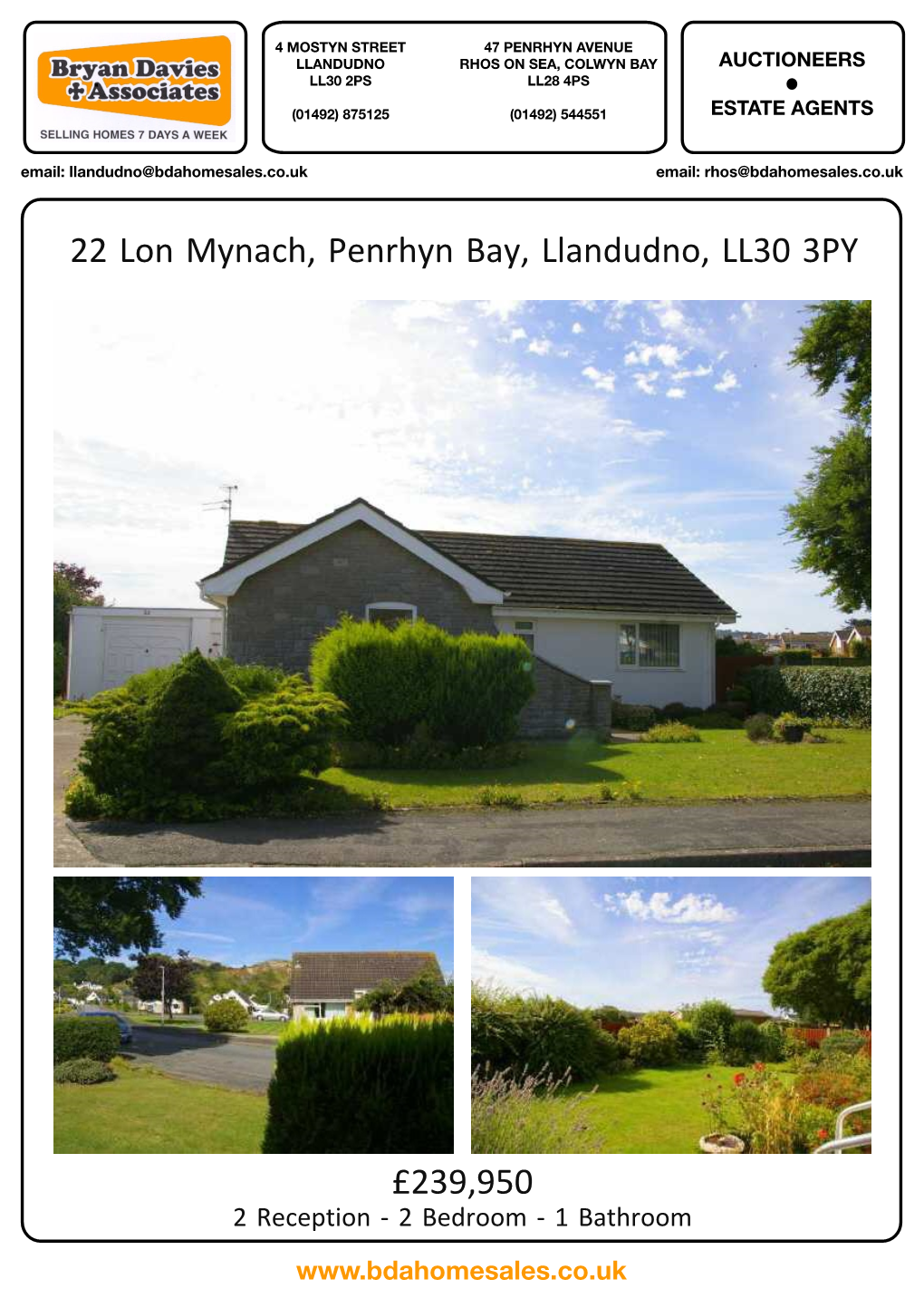 22 Lon Mynach, Penrhyn Bay, Llandudno, LL30 3PY £239,950