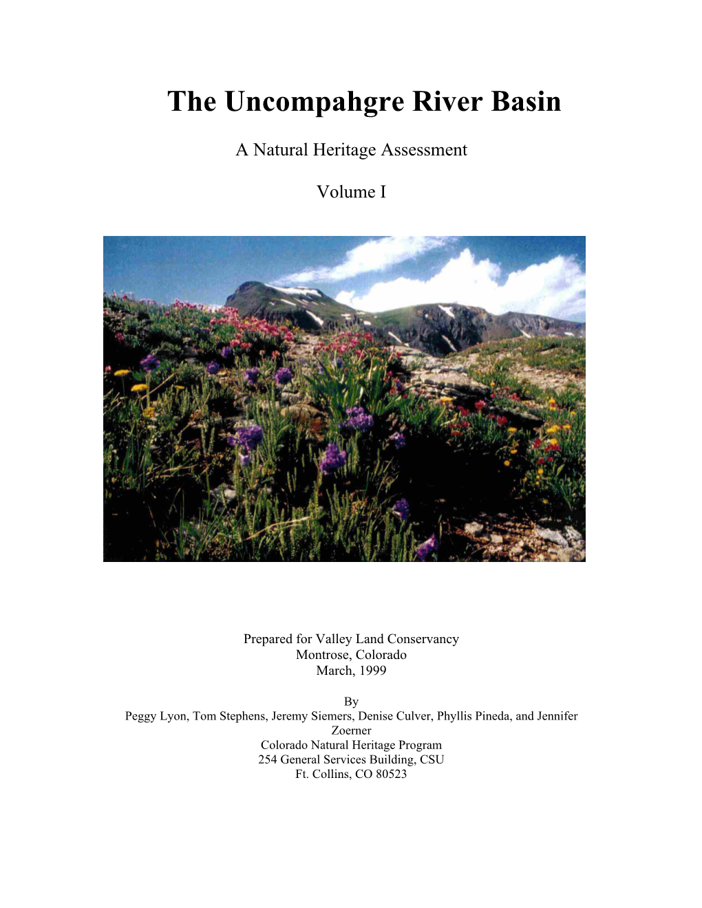 Natural Heritage Assessment of the Uncompahgre River Basin