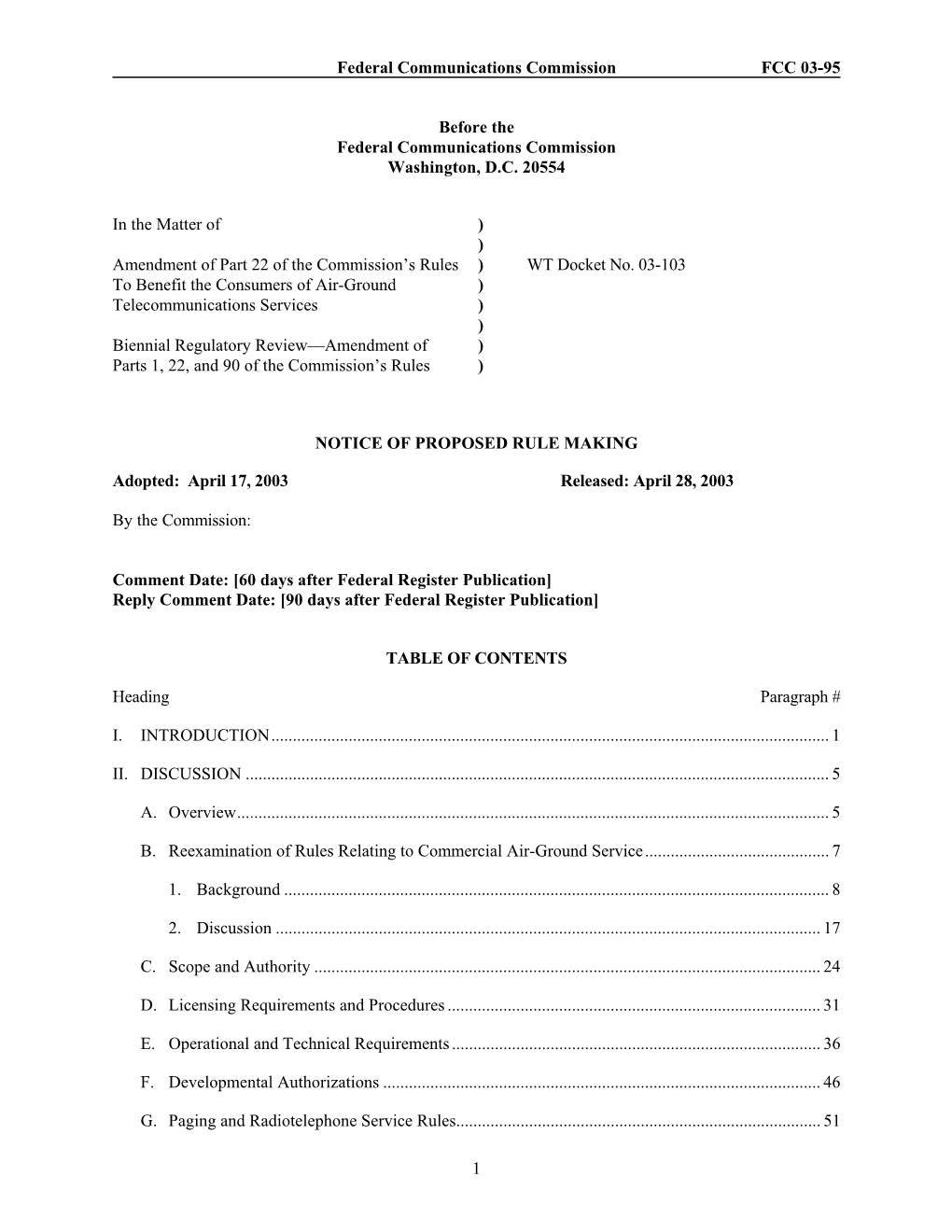 Federal Communications Commission FCC 03-95 1 Before the Federal