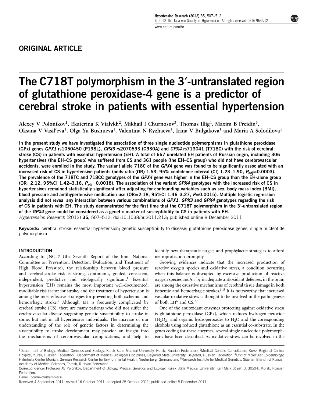 The C718T Polymorphism in the 3″-Untranslated