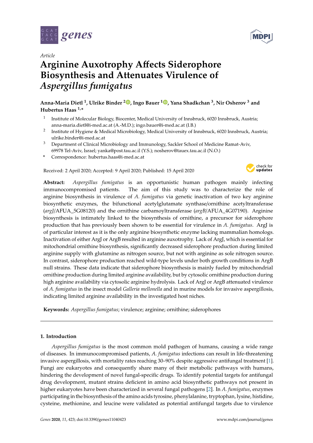 Arginine Auxotrophy Affects Siderophore Biosynthesis And