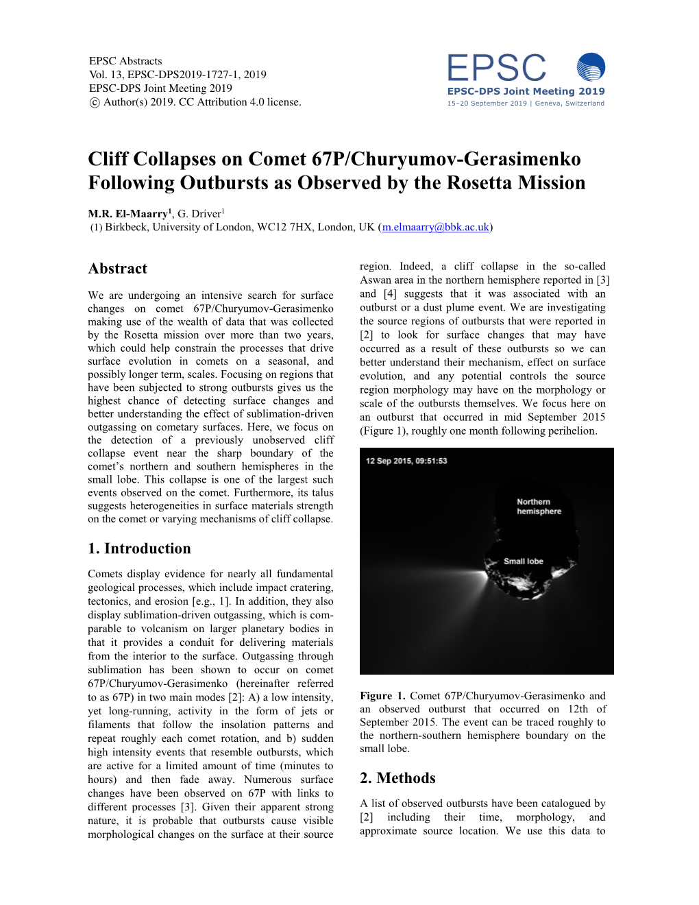 Cliff Collapses on Comet 67P/Churyumov-Gerasimenko Following Outbursts As Observed by the Rosetta Mission