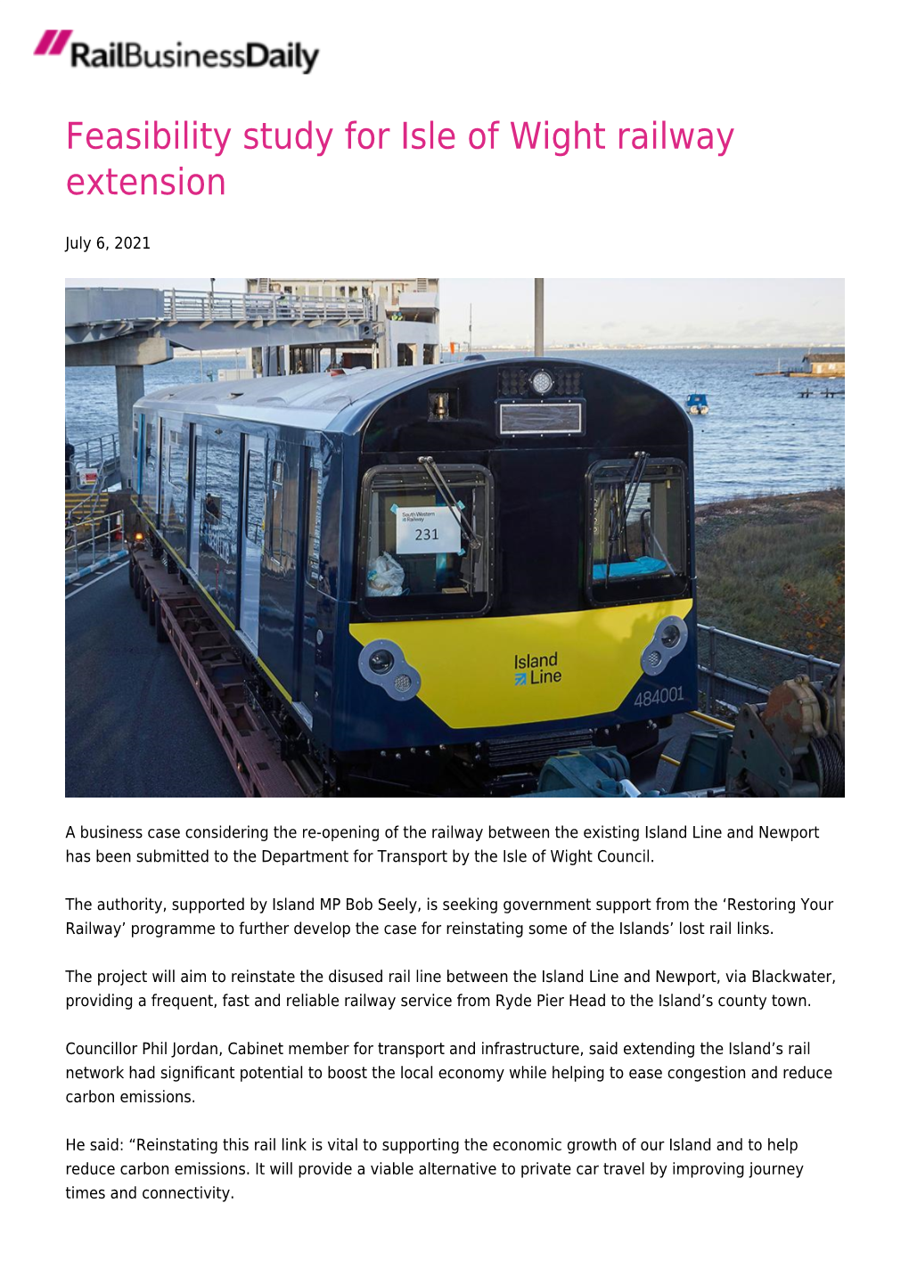 Feasibility Study for Isle of Wight Railway Extension