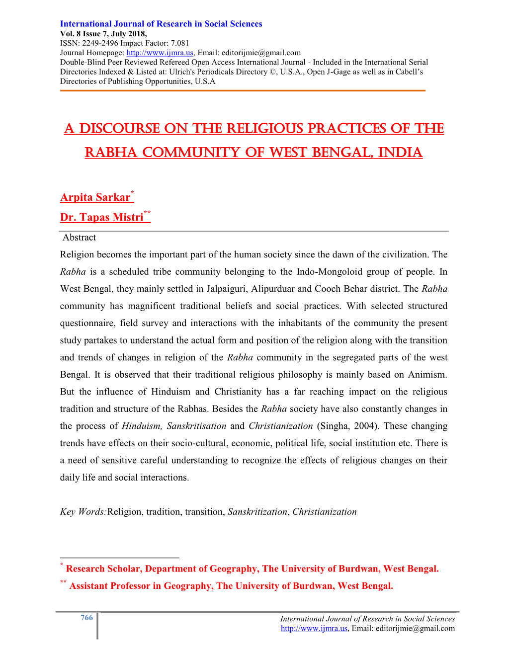 A Discourse on the Religious Practices of the Rabha Community of West Bengal, India