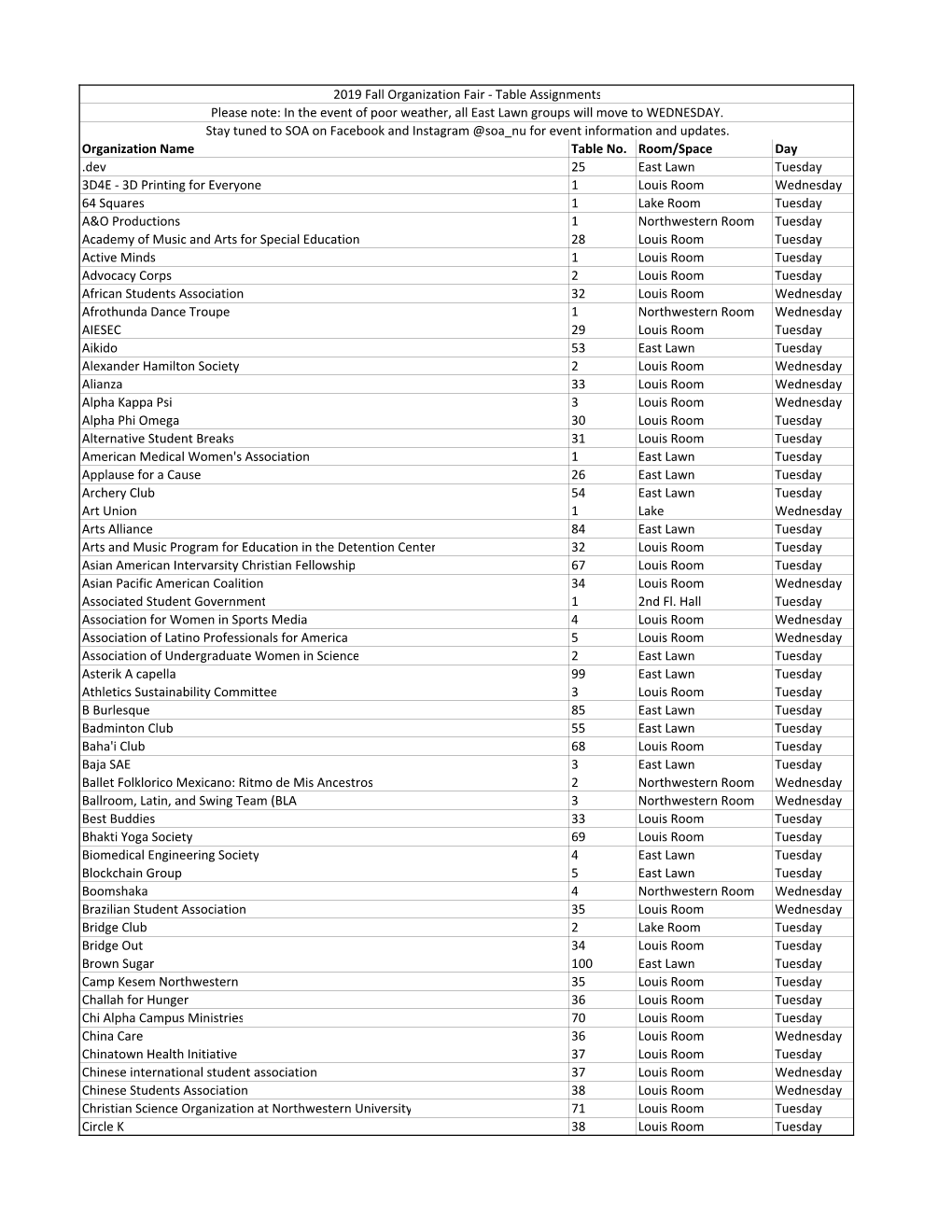 2019 Fall Org Fair Table Assignments.Xlsx