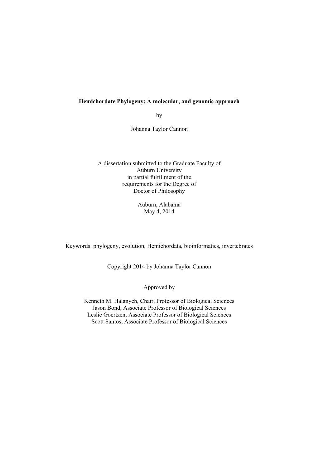 Hemichordate Phylogeny: a Molecular, and Genomic Approach By