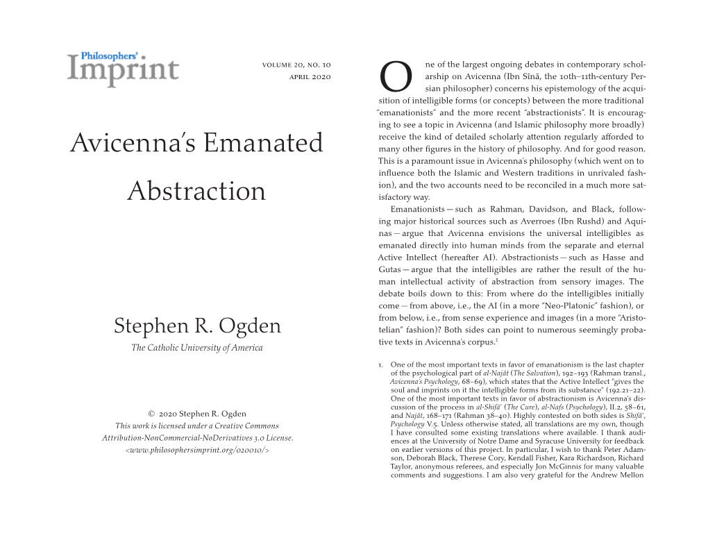 Avicenna's Emanated Abstraction