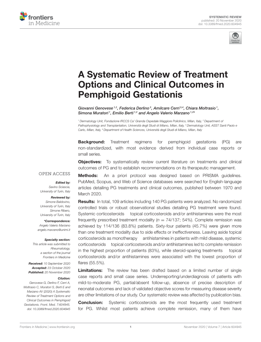 A Systematic Review of Treatment Options and Clinical Outcomes in Pemphigoid Gestationis