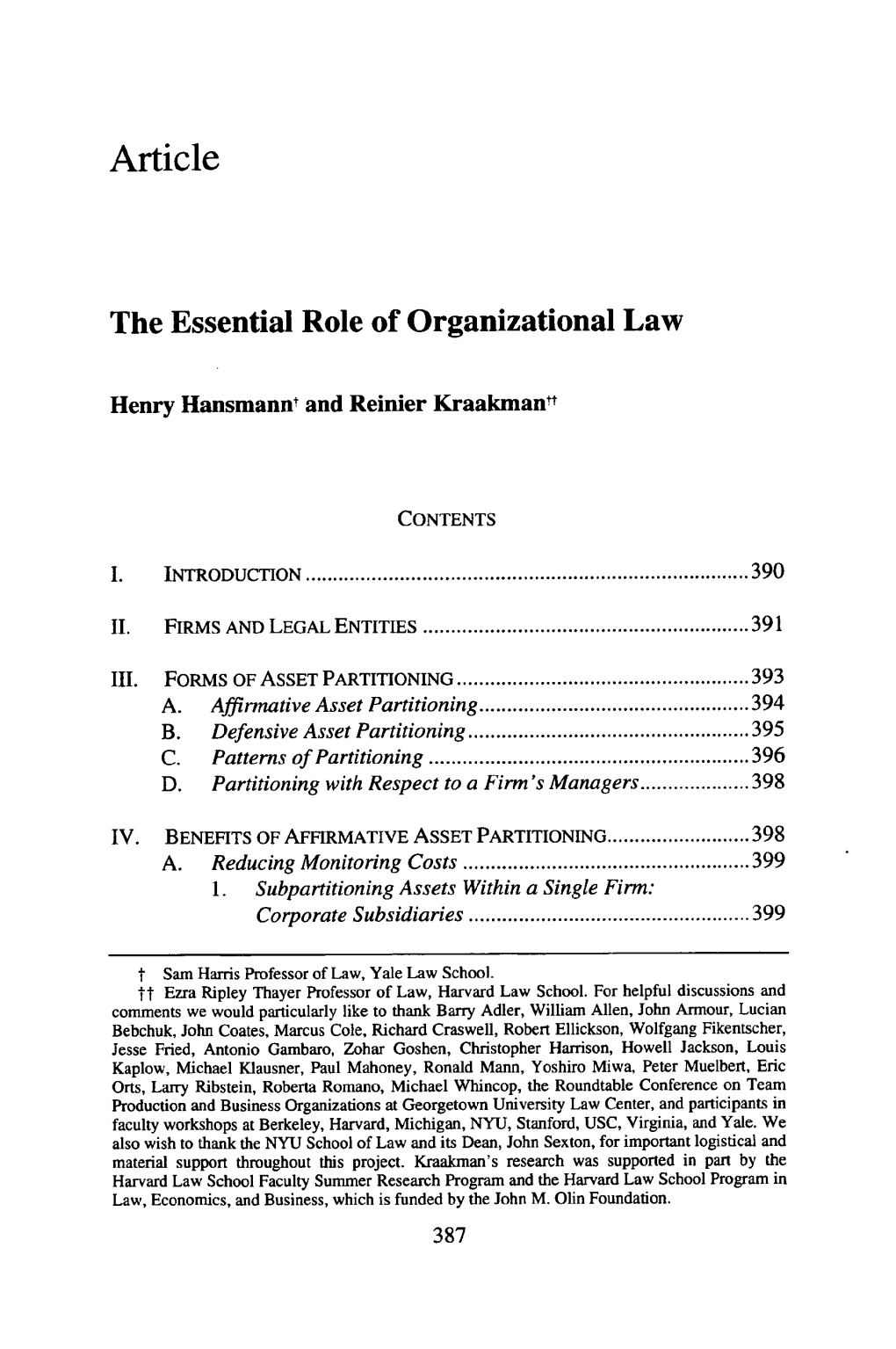 The Essential Role of Organizational Law