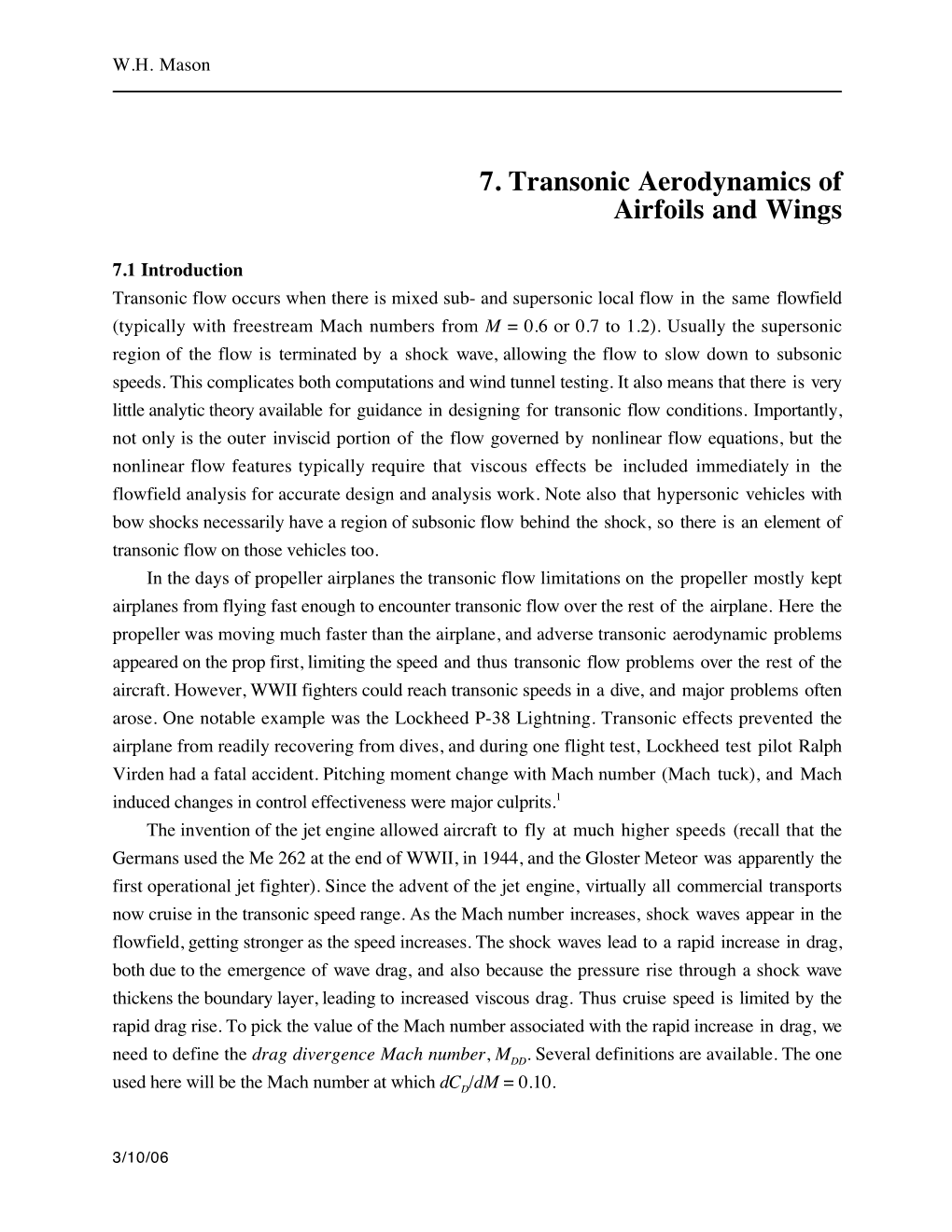 7. Transonic Aerodynamics of Airfoils and Wings