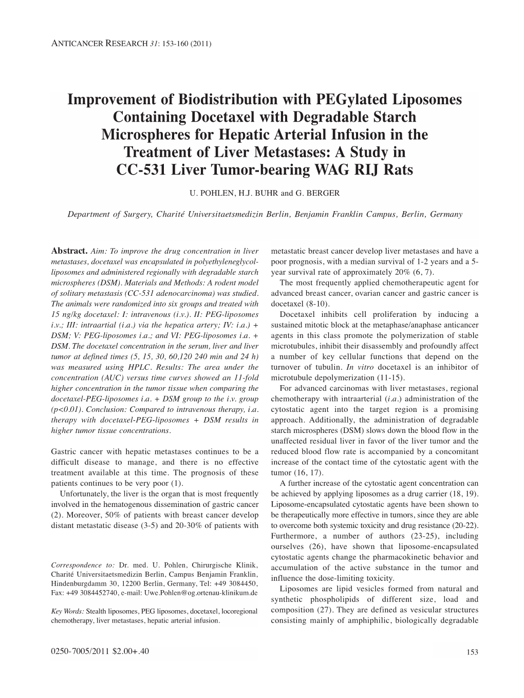 Improvement of Biodistribution with Pegylated Liposomes Containing