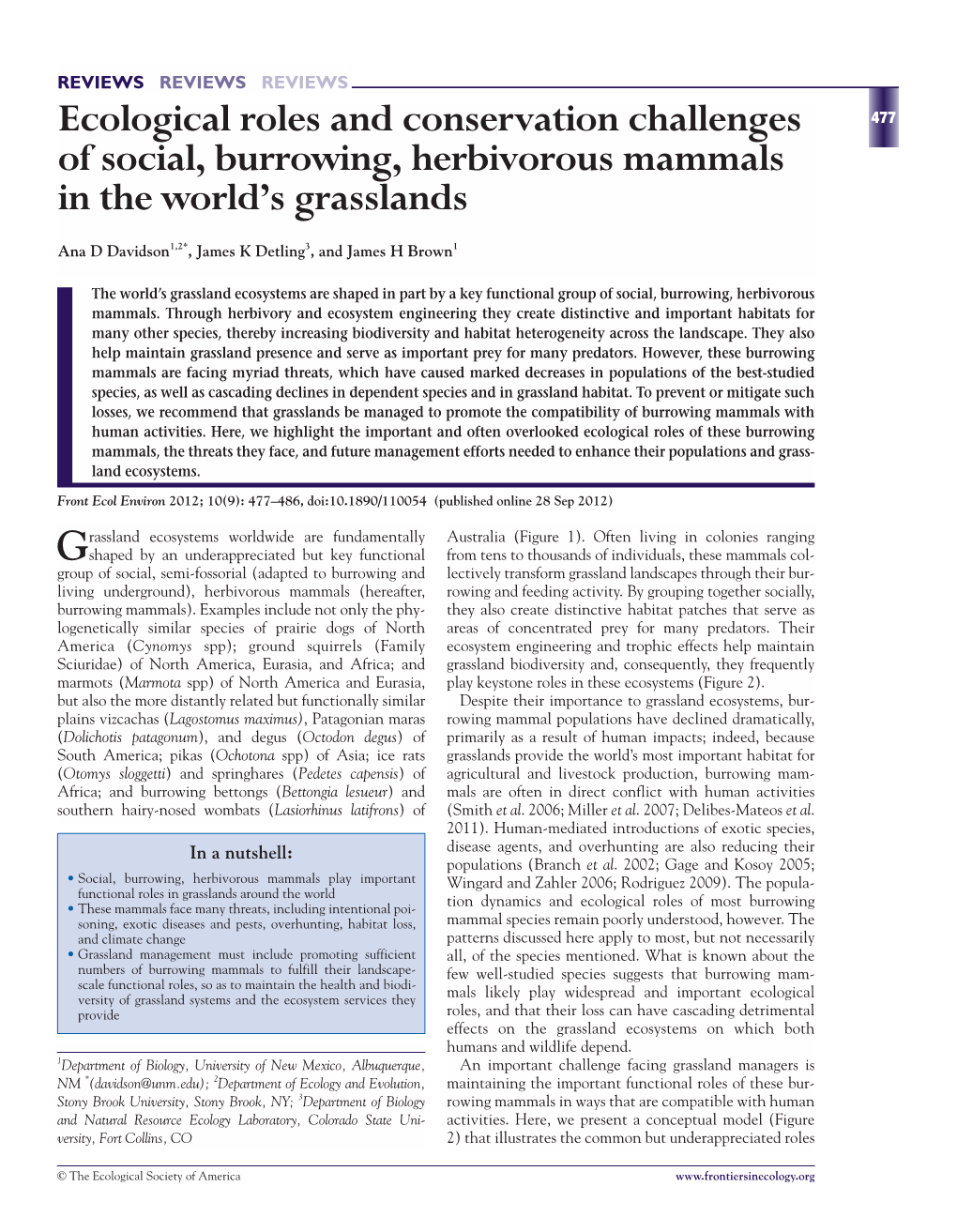 Ecological Roles and Conservation Challenges of Social, Burrowing