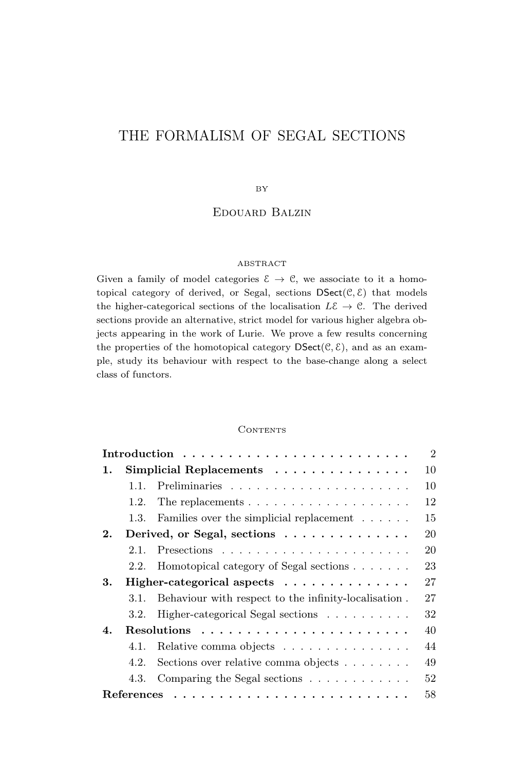 The Formalism of Segal Sections