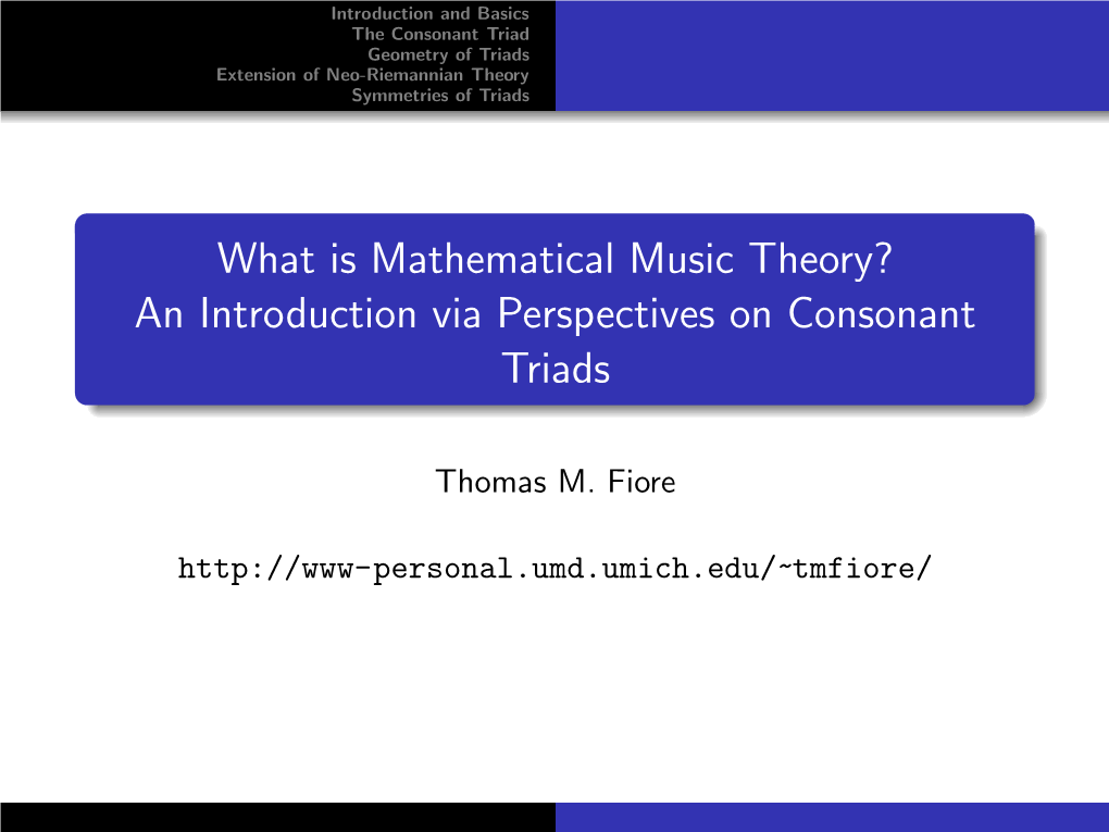 An Introduction Via Perspectives on Consonant Triads