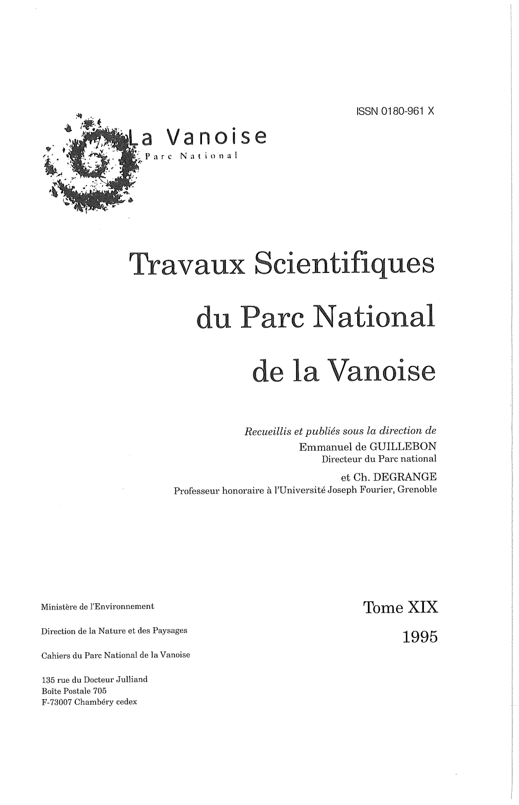 Travaux Scientifiques Du Parc National De La Vanoise : BUVAT (R.), 1972