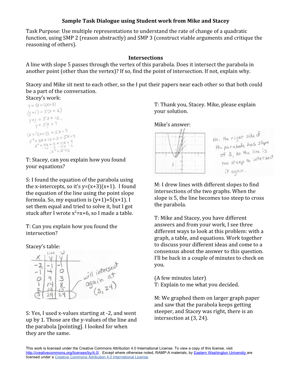 Sample Task Dialogue Using Student Work from Mike and Stacey