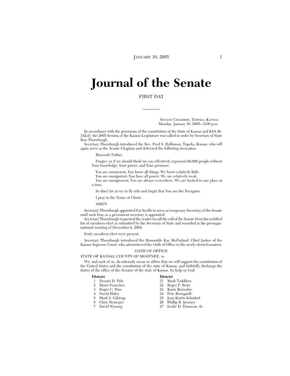 Journal of the Senate FIRST DAY