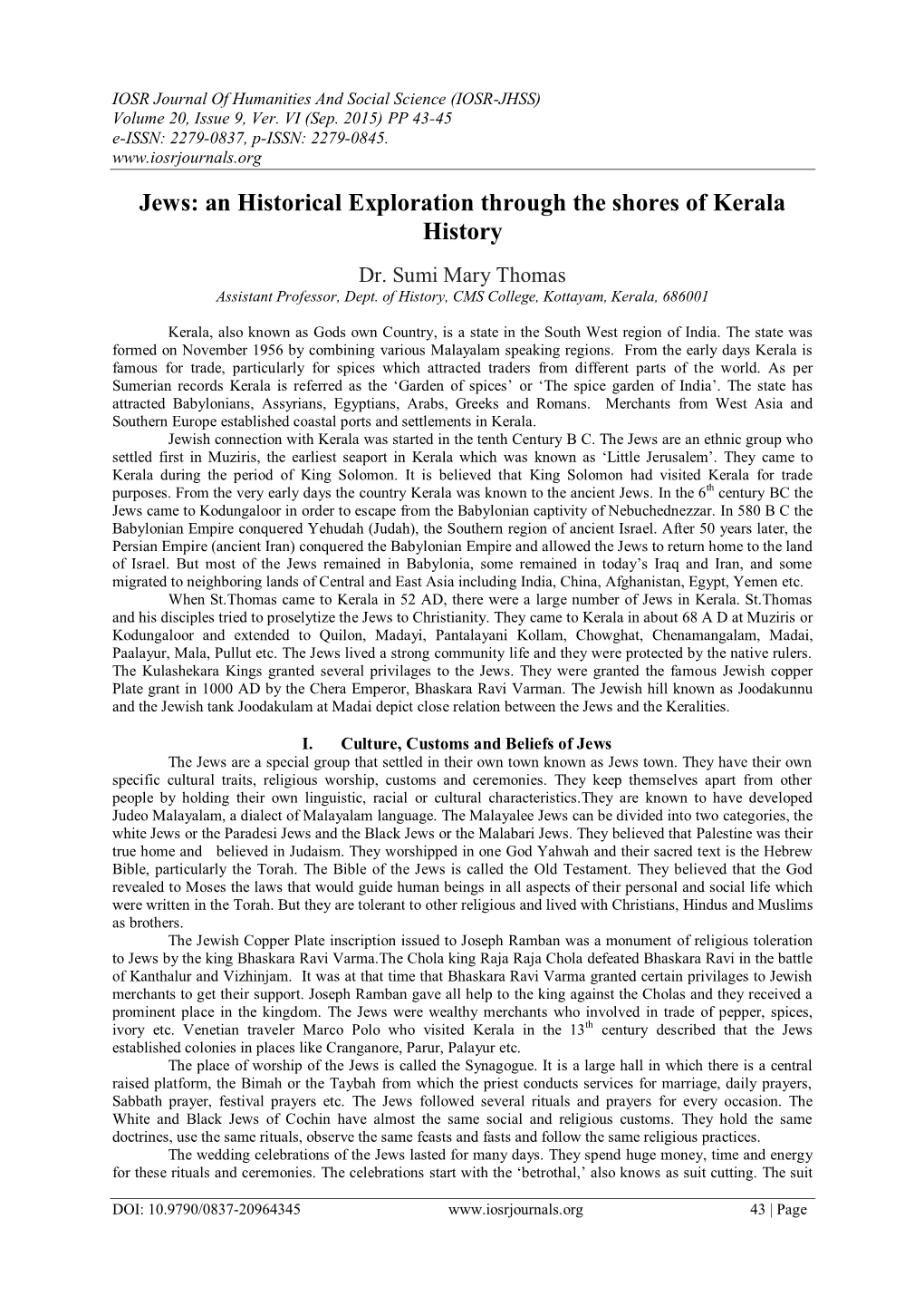 Jews: an Historical Exploration Through the Shores of Kerala History