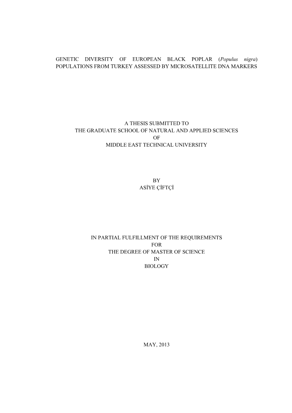 Populus Nigra) POPULATIONS from TURKEY ASSESSED by MICROSATELLITE DNA MARKERS