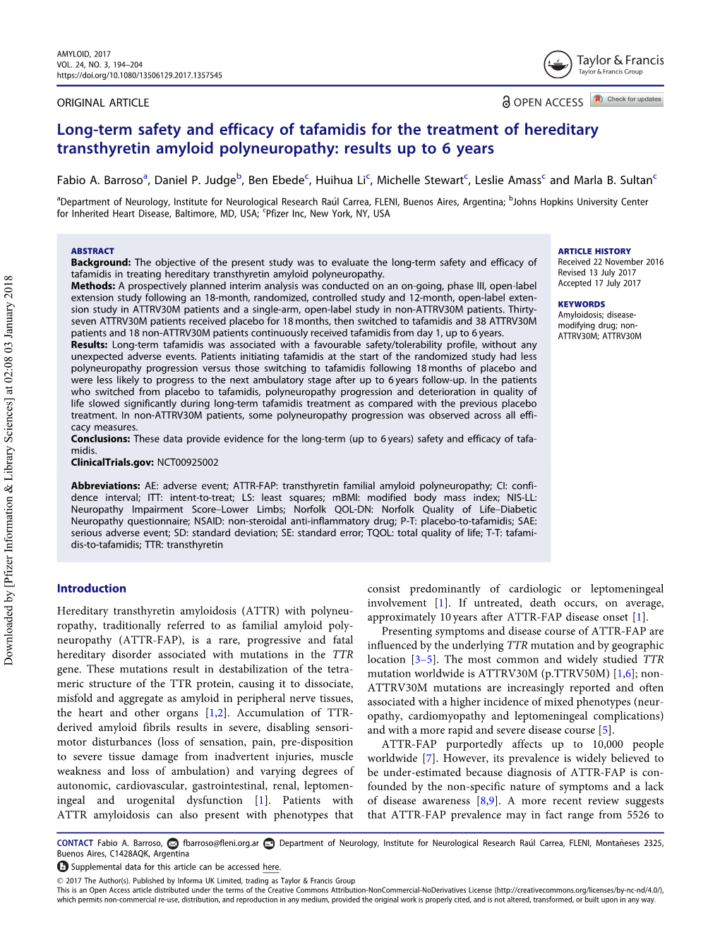 Long-Term Safety and Efficacy of Tafamidis for the Treatment of Hereditary Transthyretin Amyloid Polyneuropathy: Results up to 6 Years