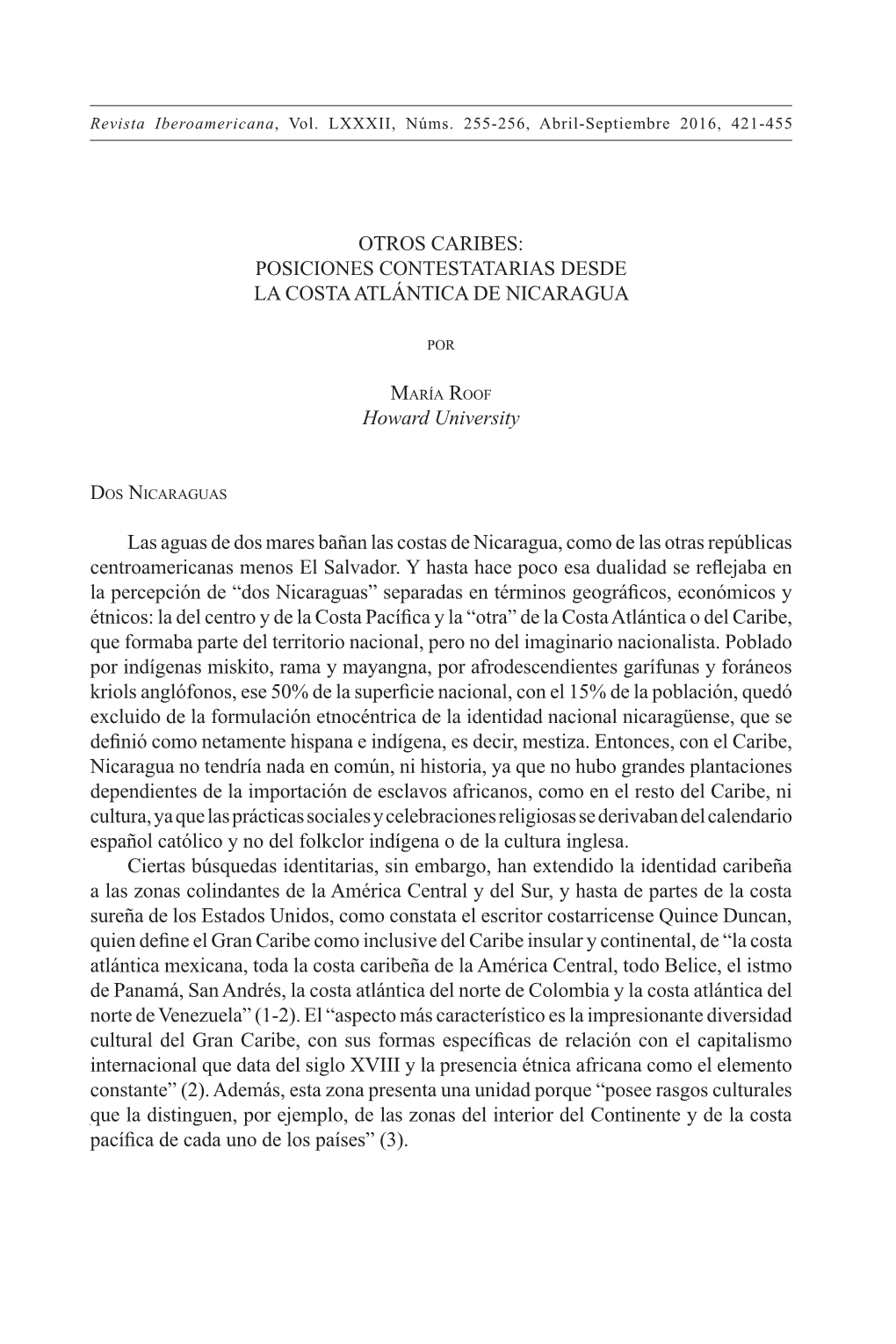 Posiciones Contestatarias Desde La Costa Atlántica De Nicaragua