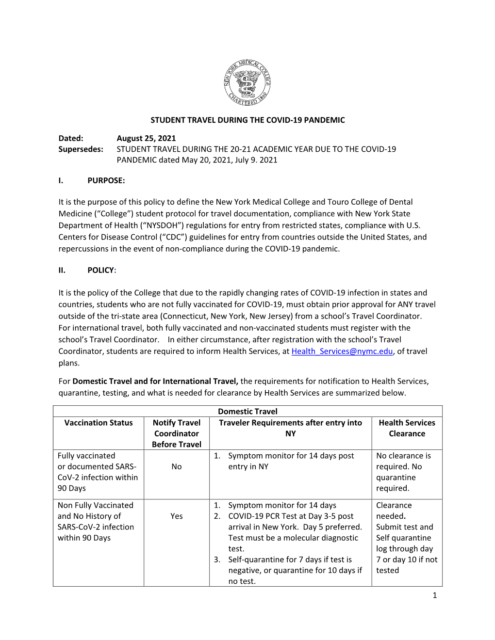 Student Travel During the Covid-19 Pandemic