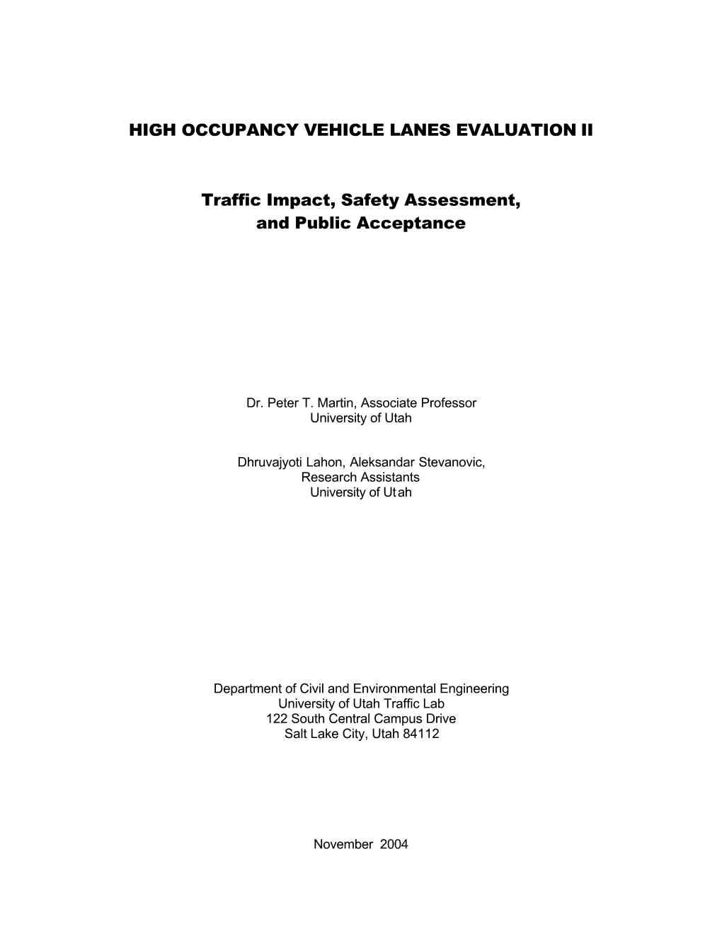 High Occupancy Vehicle Lanes Evaluation Ii