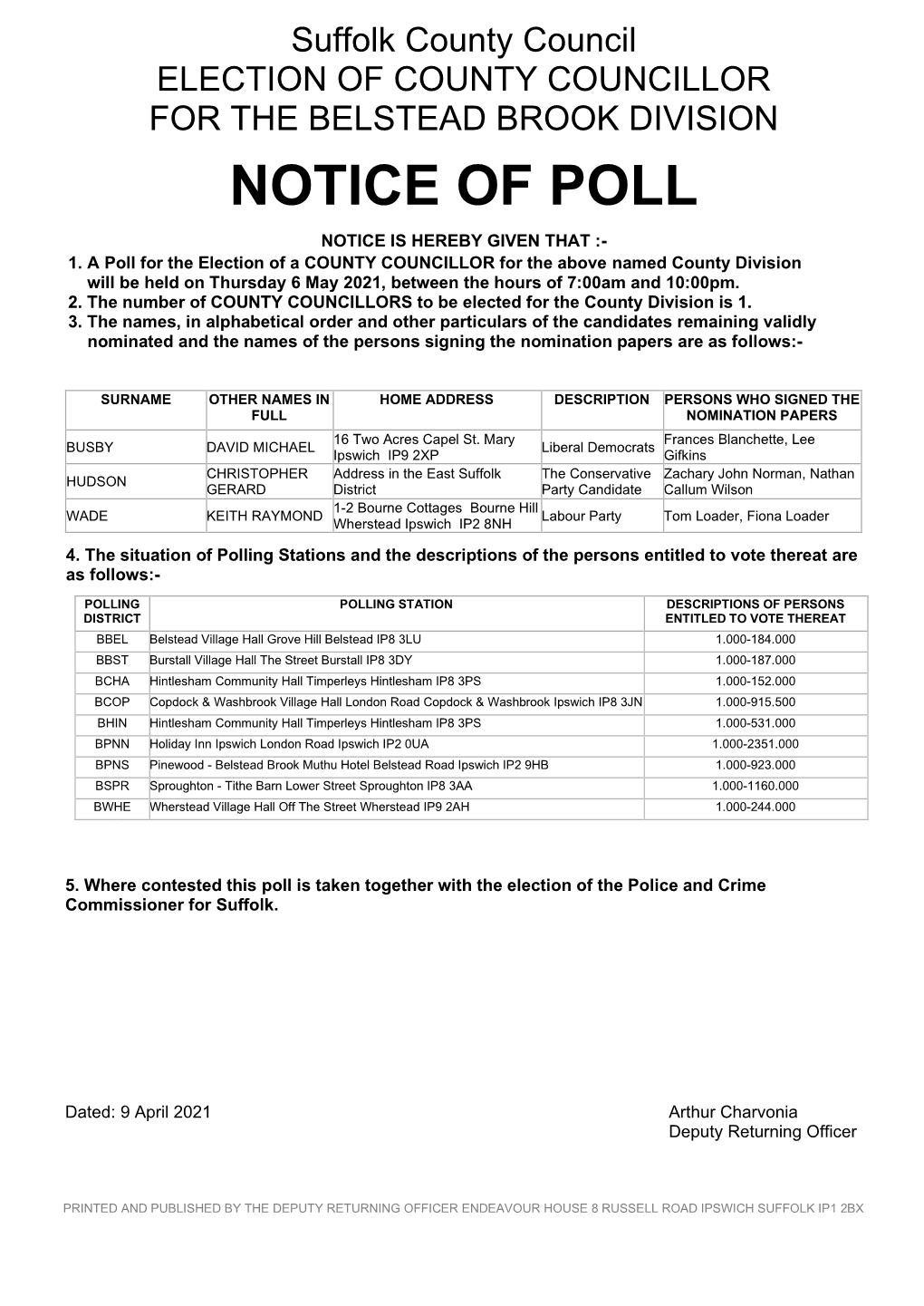 Election of County Councillor