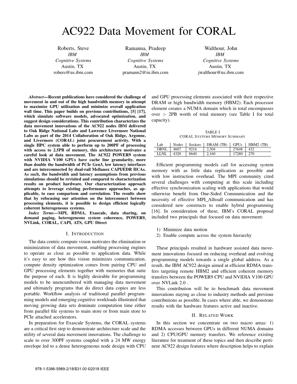 AC922 Data Movement for CORAL